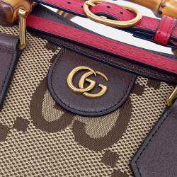 مملوكة مسبقًا Gucci Beige Brown Coated Canvas and Leather Diana Bamboo Small Tote Bag