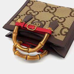 مملوكة مسبقًا Gucci Beige Brown Coated Canvas and Leather Diana Bamboo Small Tote Bag