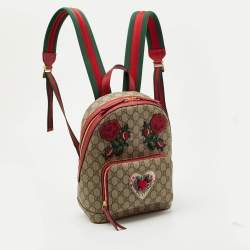 Pre Owned Gucci Red/Beige GG Supreme Canvas Small Embroidered Limited Edition Backpack