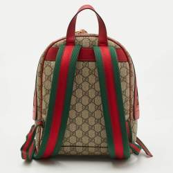 Pre Owned Gucci Red/Beige GG Supreme Canvas Small Embroidered Limited Edition Backpack