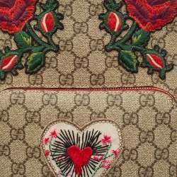 Pre Owned Gucci Red/Beige GG Supreme Canvas Small Embroidered Limited Edition Backpack