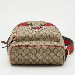 Pre Owned Gucci Red/Beige GG Supreme Canvas Small Embroidered Limited Edition Backpack