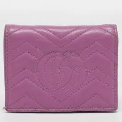 Gucci Purple Matelassé Leather GG Marmont Card Case