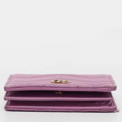 Gucci Purple Matelassé Leather GG Marmont Card Case