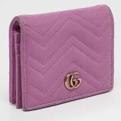 Gucci Purple Matelassé Leather GG Marmont Card Case