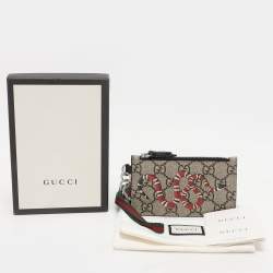 Pre Owned Gucci Beige/Black GG Supreme Canvas and Leather Kingsnake Lanyard Card Holder