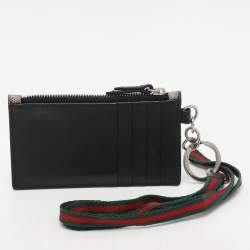 Pre Owned Gucci Beige/Black GG Supreme Canvas and Leather Kingsnake Lanyard Card Holder