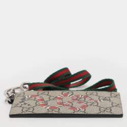 Pre Owned Gucci Beige/Black GG Supreme Canvas and Leather Kingsnake Lanyard Card Holder