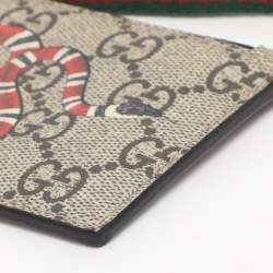 Pre Owned Gucci Beige/Black GG Supreme Canvas and Leather Kingsnake Lanyard Card Holder