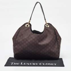 Gucci Dark Brown GG Nylon and Leather Colbert Hobo