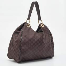 Gucci Dark Brown GG Nylon and Leather Colbert Hobo