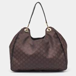Gucci Dark Brown GG Nylon and Leather Colbert Hobo