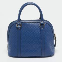 Pre Owned Gucci Blue Microguccissima Leather Medium Nice Dome Satchel