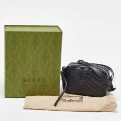 Pre Owned Gucci Black Matelasse Leather Mini GG Marmont Shoulder Bag