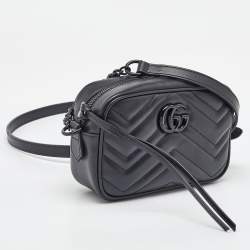 Pre Owned Gucci Black Matelasse Leather Mini GG Marmont Shoulder Bag