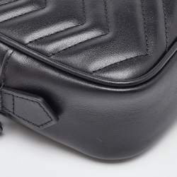 Pre Owned Gucci Black Matelasse Leather Mini GG Marmont Shoulder Bag