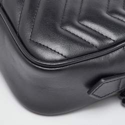 Pre Owned Gucci Black Matelasse Leather Mini GG Marmont Shoulder Bag