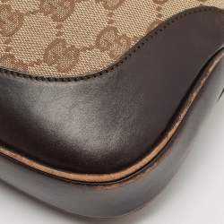 Pre Owned Gucci Dark Brown/Beige GG Canvas and Leather Jackie Hobo