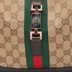 Pre Owned Gucci Dark Brown/Beige GG Canvas and Leather Jackie Hobo