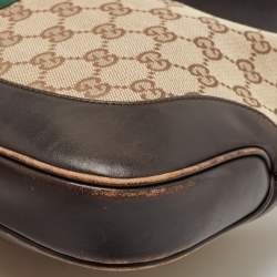Pre Owned Gucci Dark Brown/Beige GG Canvas and Leather Jackie Hobo