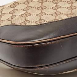 Pre Owned Gucci Dark Brown/Beige GG Canvas and Leather Jackie Hobo