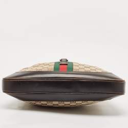 Pre Owned Gucci Dark Brown/Beige GG Canvas and Leather Jackie Hobo