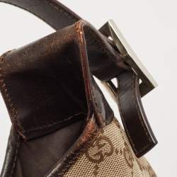 Pre Owned Gucci Dark Brown/Beige GG Canvas and Leather Jackie Hobo