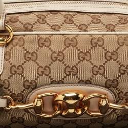 Pre Owned Gucci White/Beige GG Canvas and Leather Wave Boston Bag