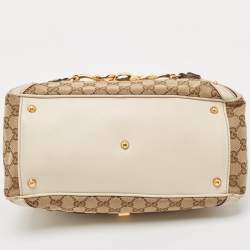 Pre Owned Gucci White/Beige GG Canvas and Leather Wave Boston Bag