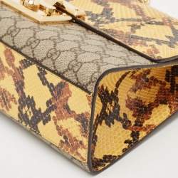 Gucci Yellow/Beige GG Supreme Canvas and Python Medium Padlock Shoulder Bag