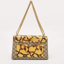 Gucci Yellow/Beige GG Supreme Canvas and Python Medium Padlock Shoulder Bag