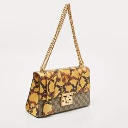 Gucci Yellow/Beige GG Supreme Canvas and Python Medium Padlock Shoulder Bag