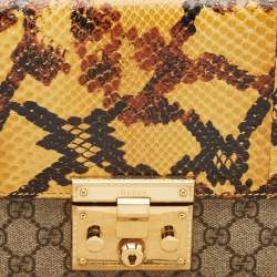 Gucci Yellow/Beige GG Supreme Canvas and Python Medium Padlock Shoulder Bag