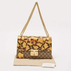 Gucci Yellow/Beige GG Supreme Canvas and Python Medium Padlock Shoulder Bag