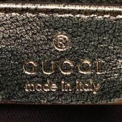 Pre Owned Gucci Beige/Metallic Green Canvas and Leather Bamboo Ring Tote