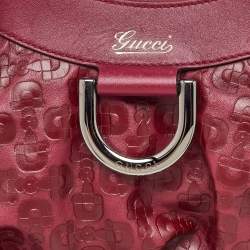 Pre Owned Gucci Dark Red Embossed Horsebit Leather Hobo