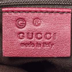 Pre Owned Gucci Dark Red Embossed Horsebit Leather Hobo