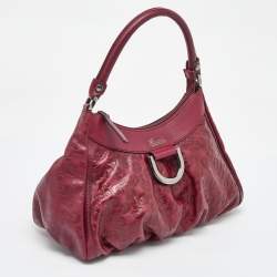 Pre Owned Gucci Dark Red Embossed Horsebit Leather Hobo