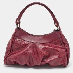 Pre Owned Gucci Dark Red Embossed Horsebit Leather Hobo
