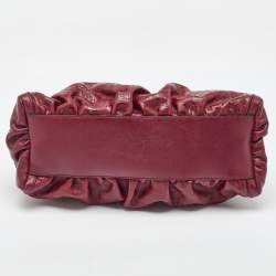 Pre Owned Gucci Dark Red Embossed Horsebit Leather Hobo