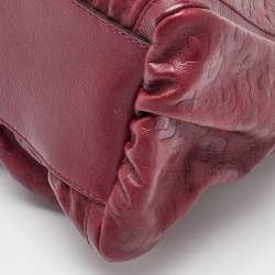 Pre Owned Gucci Dark Red Embossed Horsebit Leather Hobo