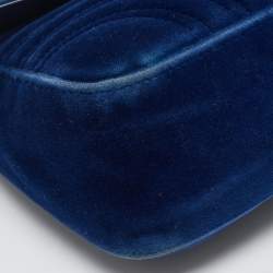 Pre Owned Gucci Navy Blue Matelassé Velvet and Leather Small GG Marmont Shoulder Bag