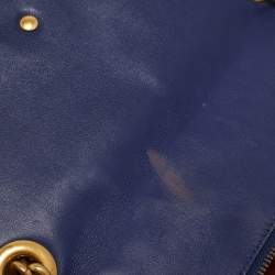 Pre Owned Gucci Navy Blue Matelassé Velvet and Leather Small GG Marmont Shoulder Bag