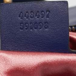 Pre Owned Gucci Navy Blue Matelassé Velvet and Leather Small GG Marmont Shoulder Bag