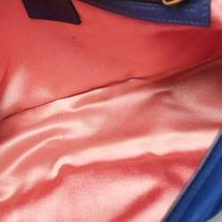 Pre Owned Gucci Navy Blue Matelassé Velvet and Leather Small GG Marmont Shoulder Bag