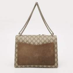 Gucci Beige GG Supreme Canvas and Suede Medium Crystals Embellished Dionysus Shoulder Bag