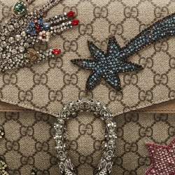 Gucci Beige GG Supreme Canvas and Suede Medium Crystals Embellished Dionysus Shoulder Bag