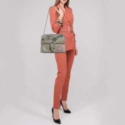 Gucci Beige GG Supreme Canvas and Suede Medium Crystals Embellished Dionysus Shoulder Bag