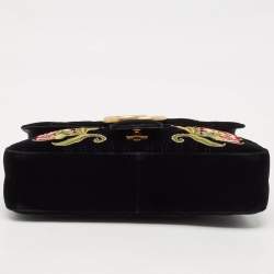 مملوكة مسبقًا Gucci Black Matelasse Velvet Medium Love Pearls GG Marmont Shoulder Bag