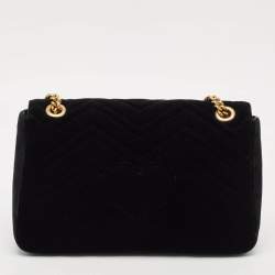 مملوكة مسبقًا Gucci Black Matelasse Velvet Medium Love Pearls GG Marmont Shoulder Bag
